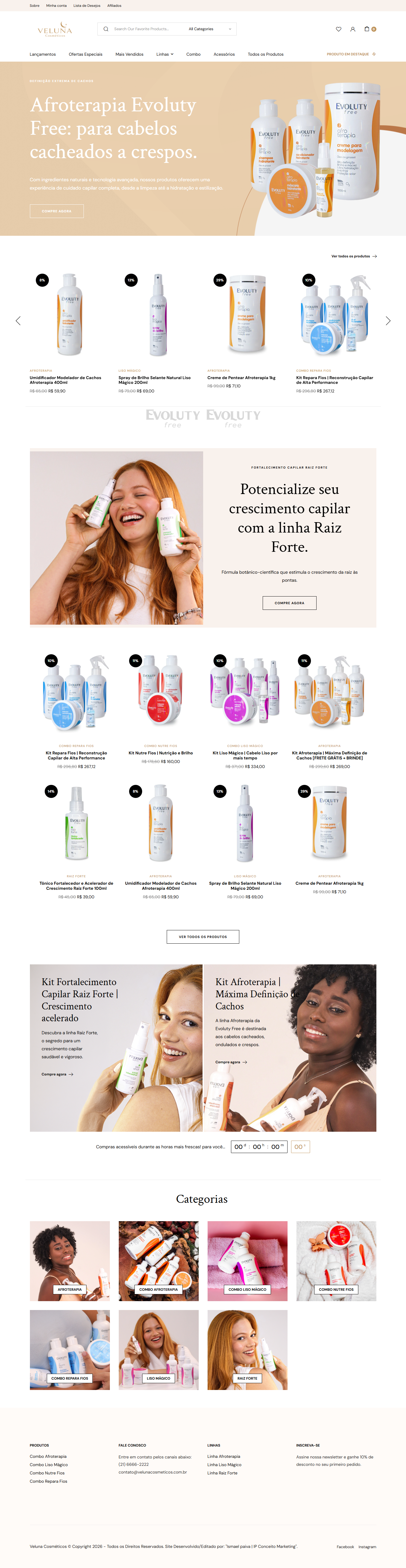 Landing page Veluna Cosmético — versão desktop
